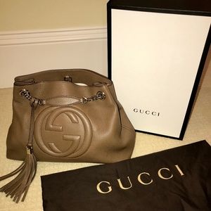 Gucci Soho Leather Shoulder Bag Brown Gold Chain